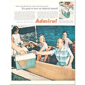 1956 Admiral Custom Deluxe Portable Radio Vintage Print Ad Bob Hope Wood Boat